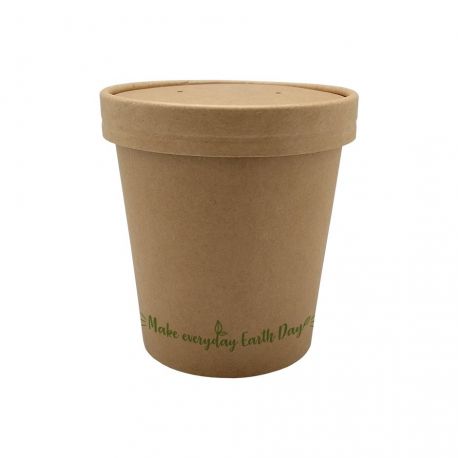 Envases para sopas de cartón "Make everyday earth day" 470ml (16Oz) con tapa (250 uds)