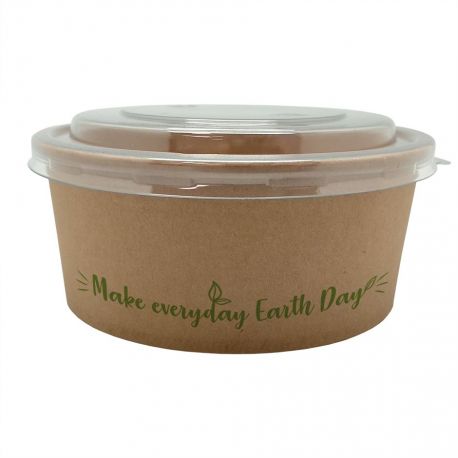 Ensaladeras de cartón "Make everyday earth day" 500cc con tapa (24PAQx12uds: 288 uds)