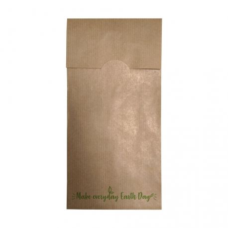 Porta cubiertos papel kraft "Make everyday earth day" 105 x 215 mm (1.000 uds)